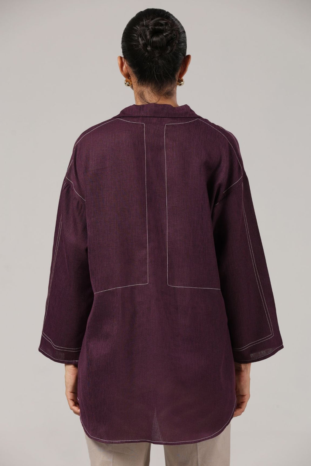 Plum Contrast Stitch Relaxed Fit Cotton Top