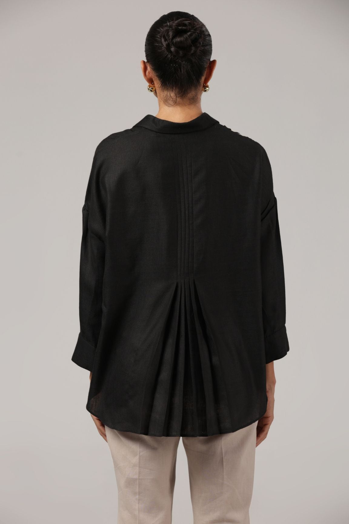 Black Embroidered Wrap-Style Cotton Shirt