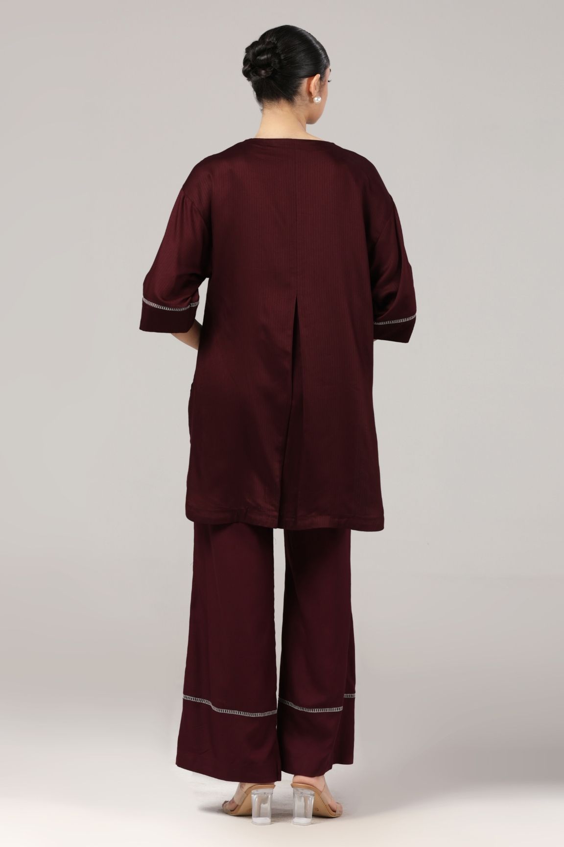 Maroon Floral Embroidered Cotton Satin Co-ord Set