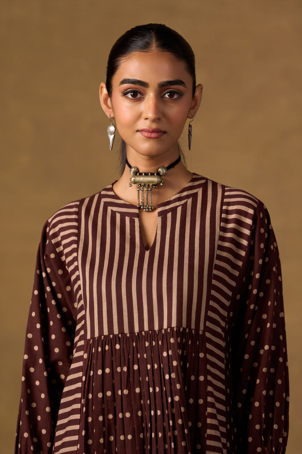 Cocoa Dot & Stripe Tiered Kurta Set