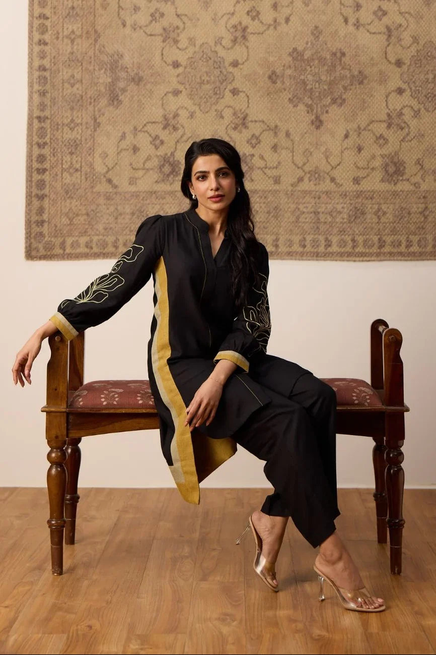 Navy Blue Embroidered Kurta Set