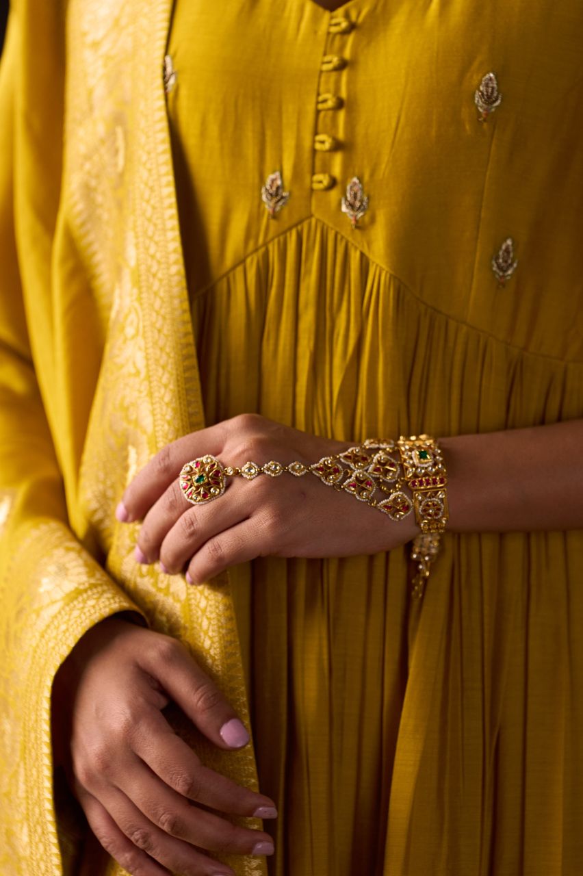 Marigold Muse Anarkali Suit Set with Dupatta (sleeve attached)
