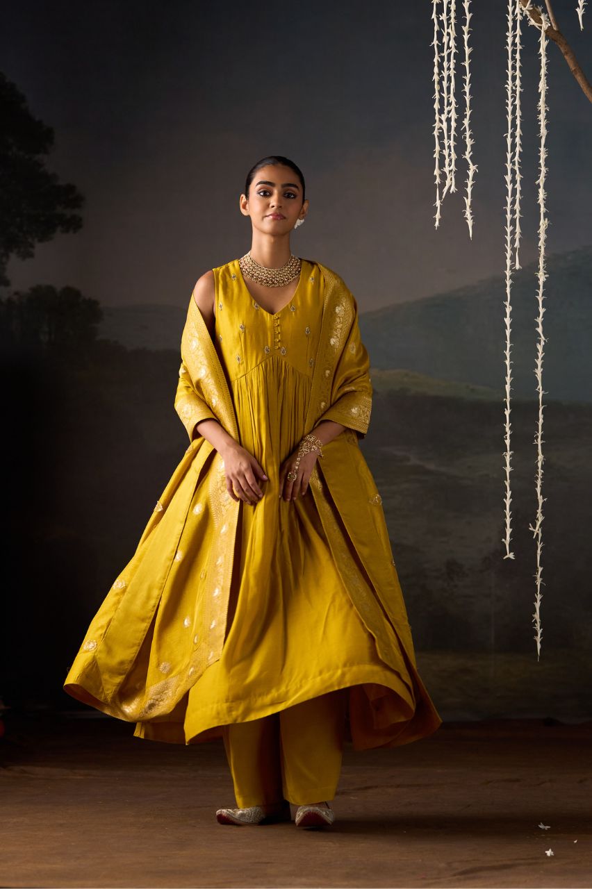 Marigold Muse Anarkali Suit Set with Dupatta (sleeve attached)