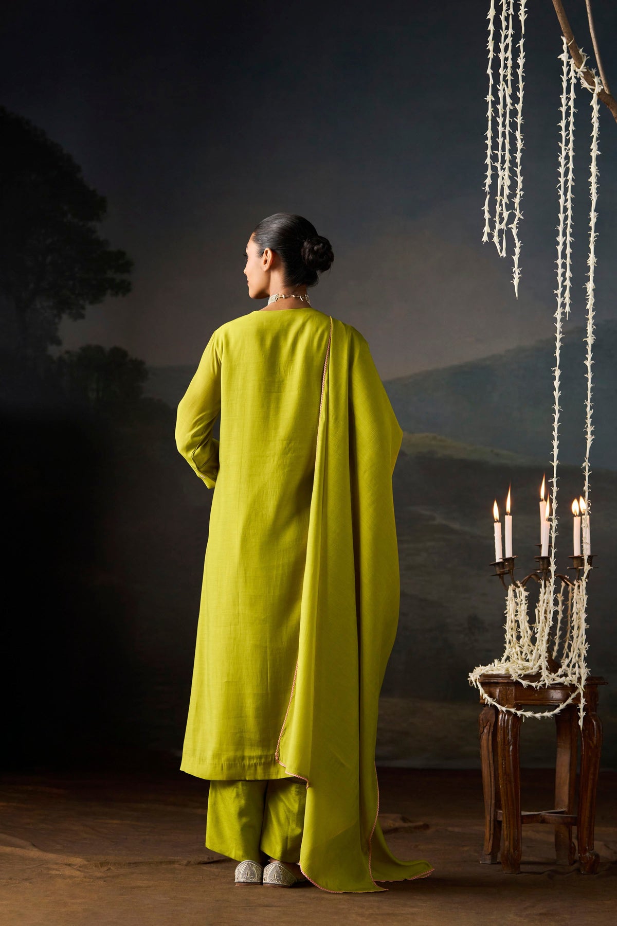 Lime Green Floral Embroidered Kurta Set