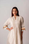 Cream & Mustard Handwoven Striped Cotton Kurta Set