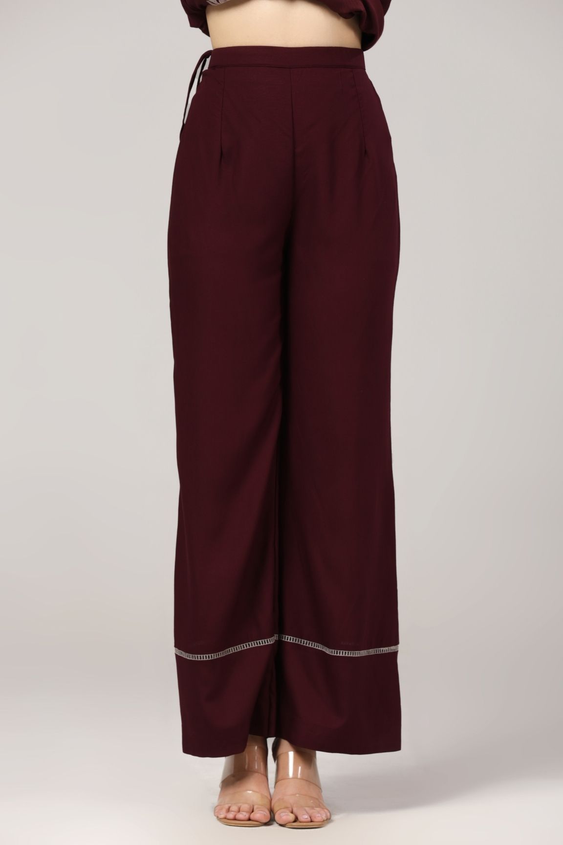 Maroon Floral Embroidered Cotton Satin Co-ord Set