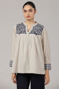 Off-White Embroidered Yoke Soft Cotton Top