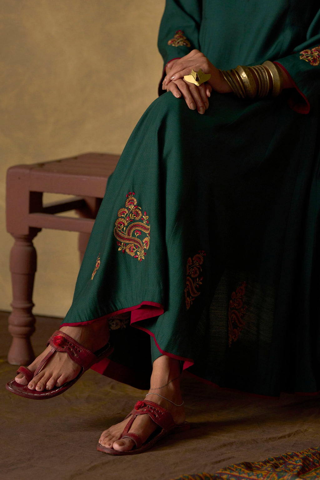 Emerald Ease Embroidered Kurta Set with Printed Dupatta
