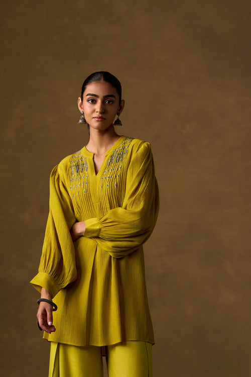 Citrine Pintuck Embroidered Co-ord Set