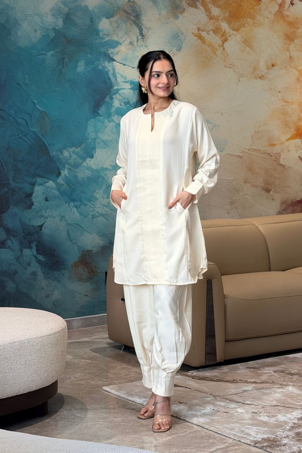 Off-White Pintuck Kurta Set