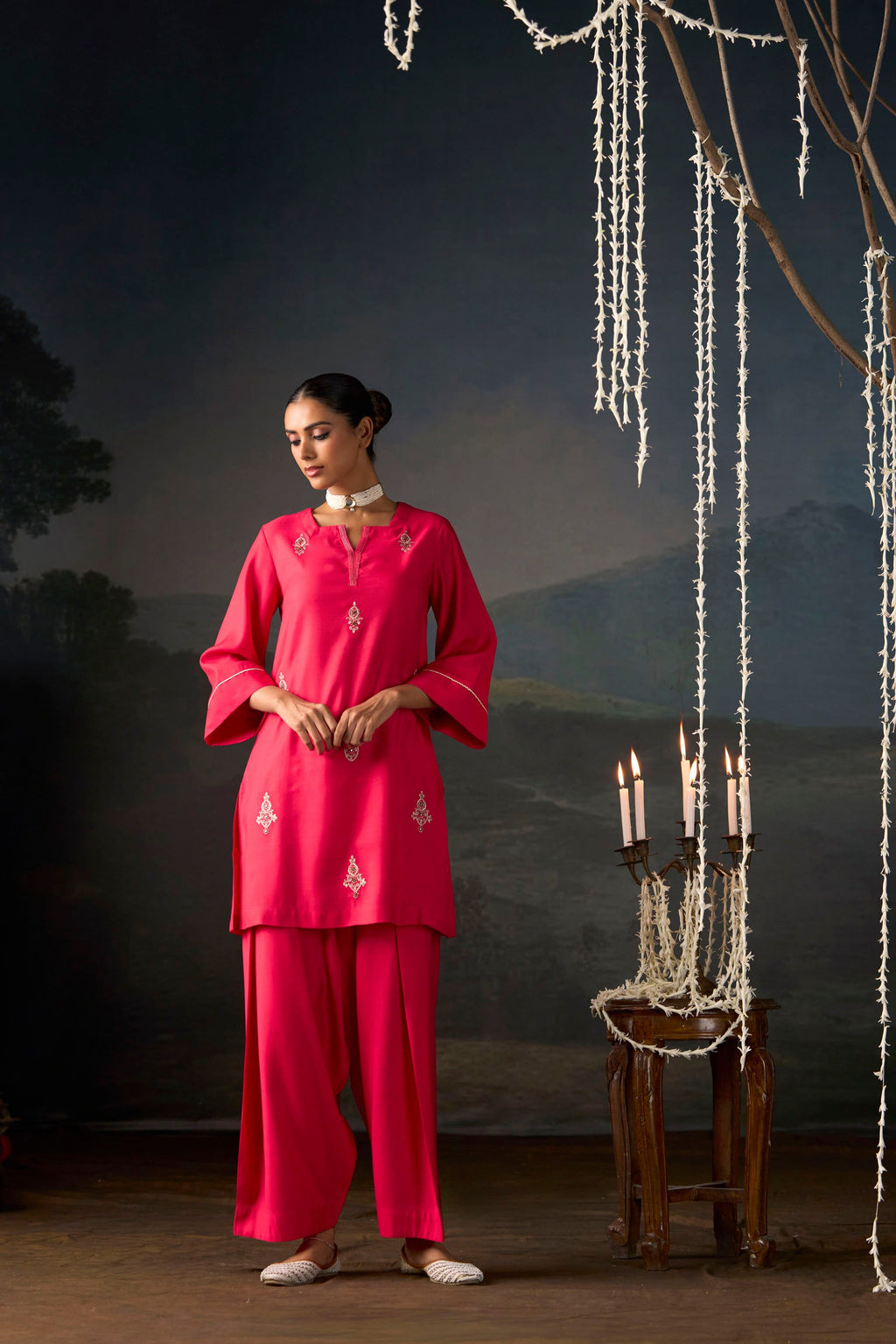 Cerise Embroidered Kurta Set