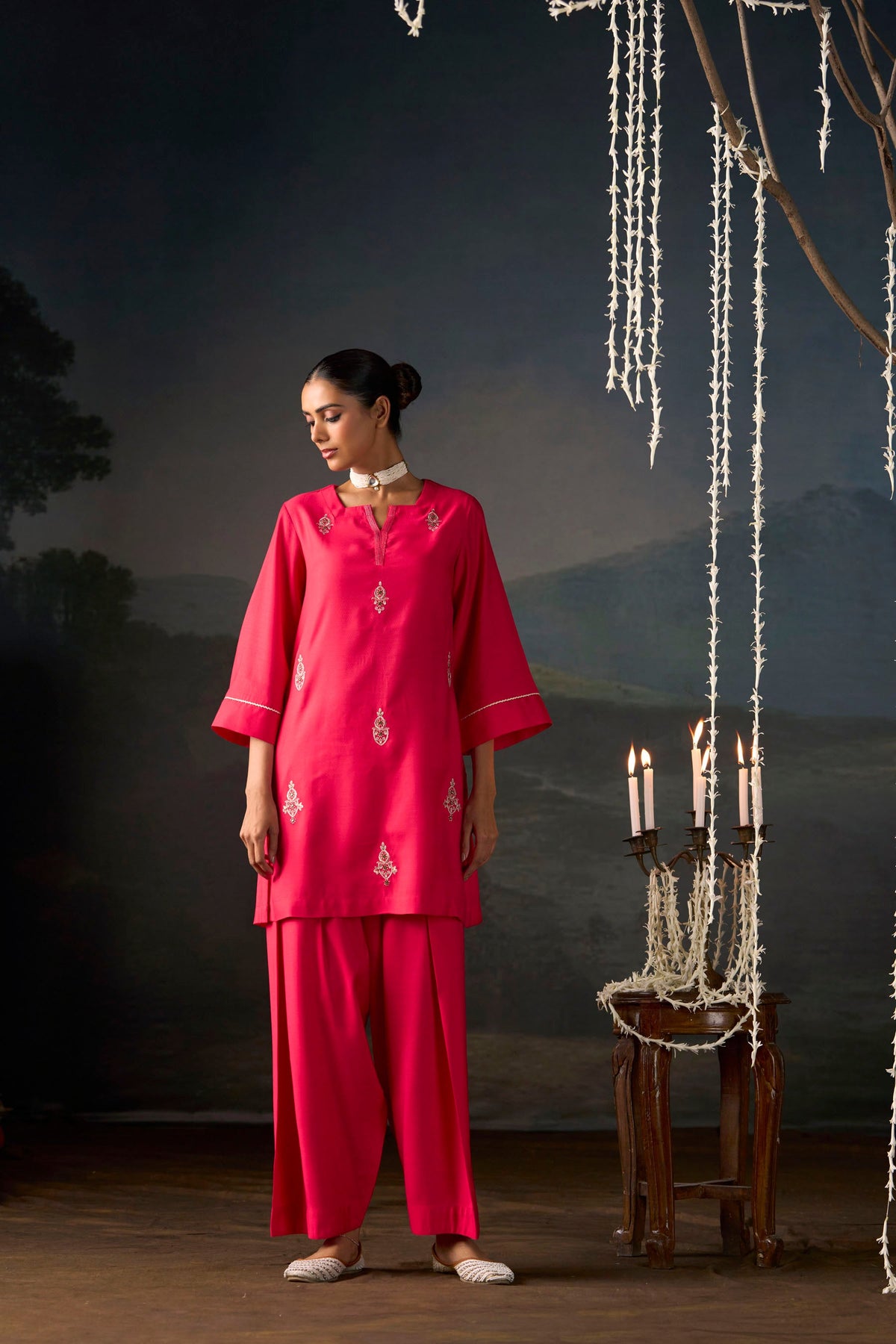 Cerise Embroidered Kurta Set
