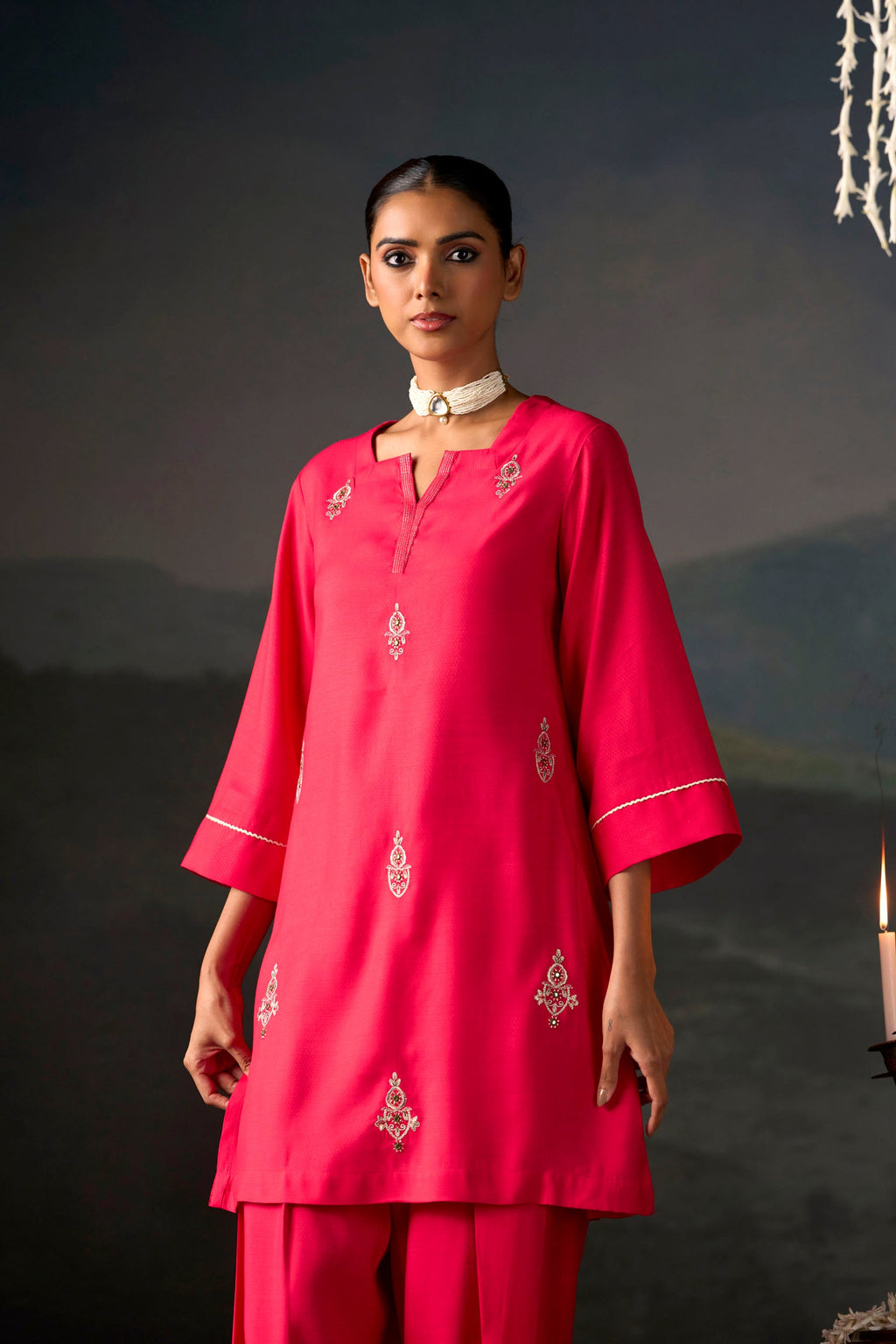 Cerise Embroidered Kurta Set