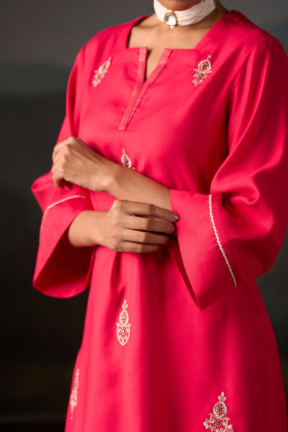 Cerise Embroidered Kurta Set