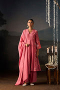 Rose Pink Floral Embroidered Anarkali Set With Dupatta