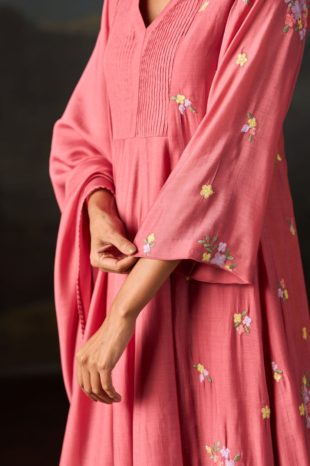 Rose Pink Floral Embroidered Anarkali Set With Dupatta
