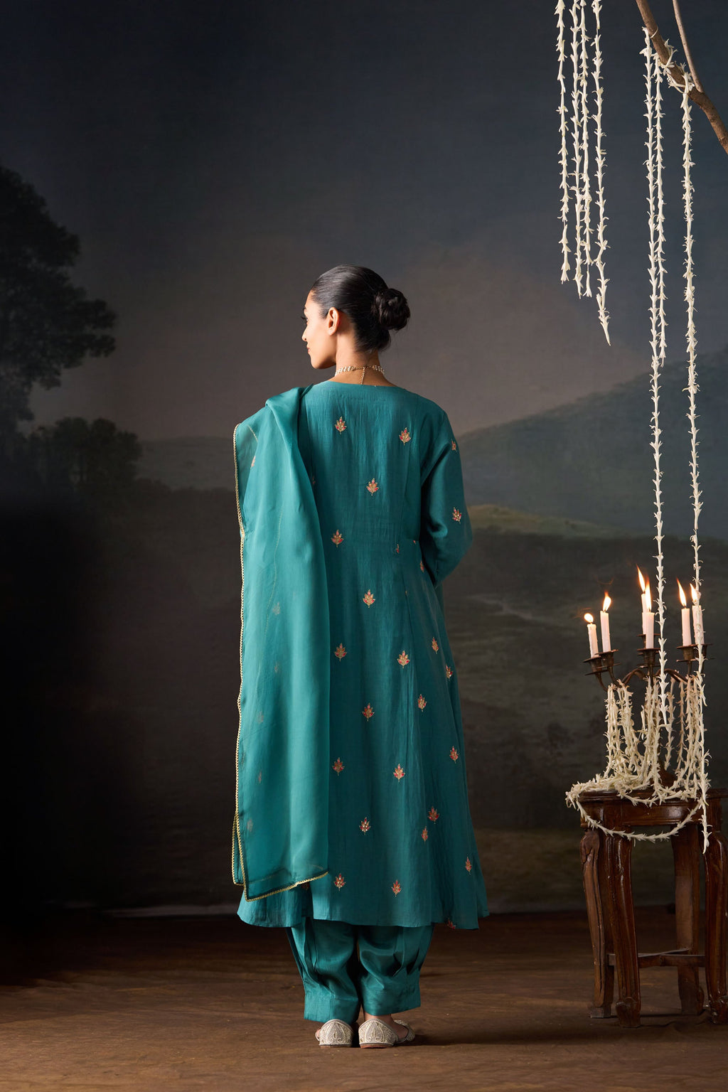 Teal Booti Embroidered Anarkali Set with Dupatta
