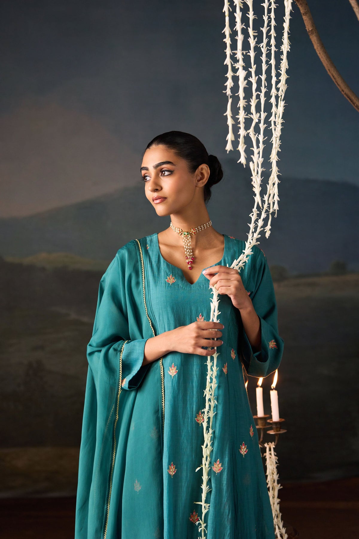 Teal Booti Embroidered Anarkali Set with Dupatta