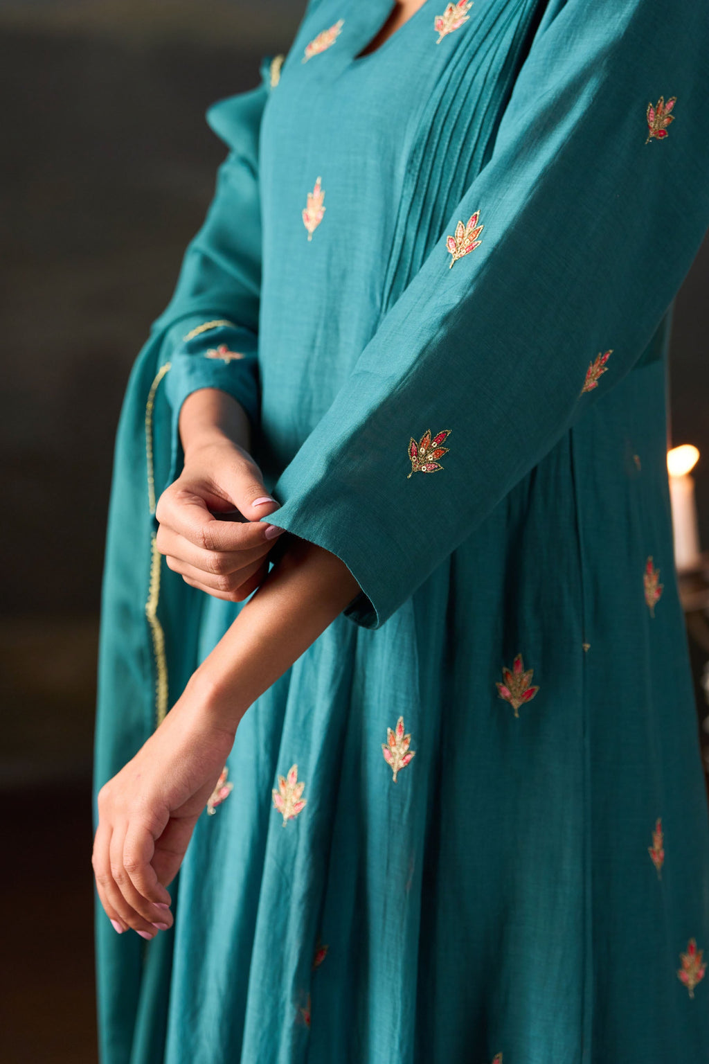Teal Booti Embroidered Anarkali Set with Dupatta
