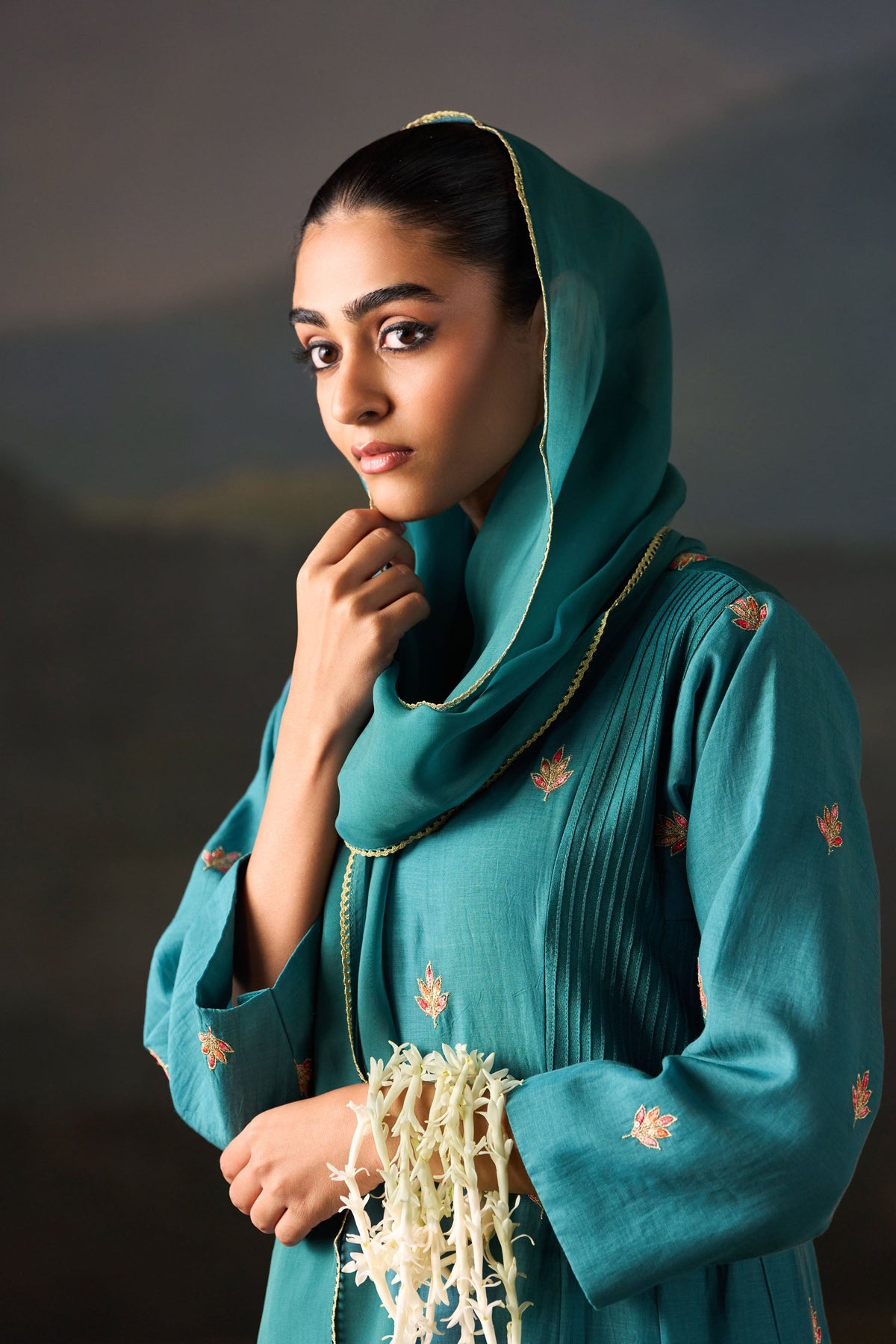 Teal Booti Embroidered Anarkali Set with Dupatta