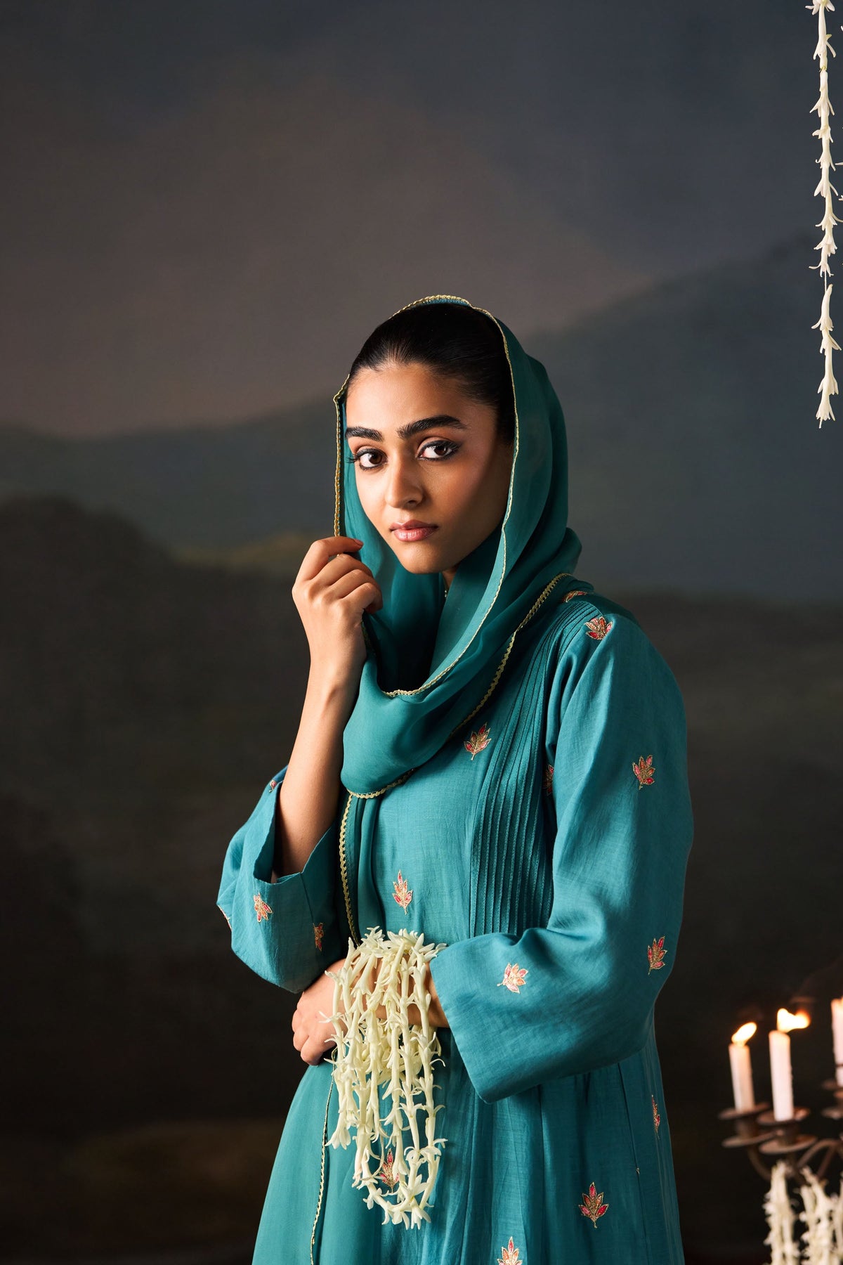 Teal Booti Embroidered Anarkali Set with Dupatta