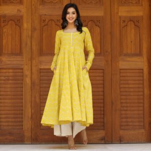 Farida Yellow  Cotton Kurta - Image 8