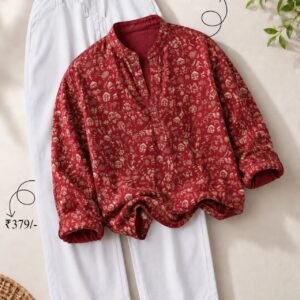 Men’s Maroon Printed Kurta with White Pants Set