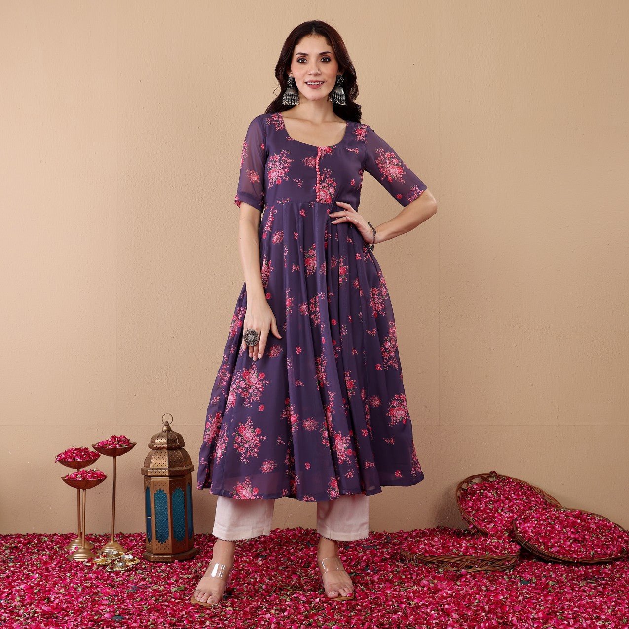 Avina Georgette Kalidaar Kurta