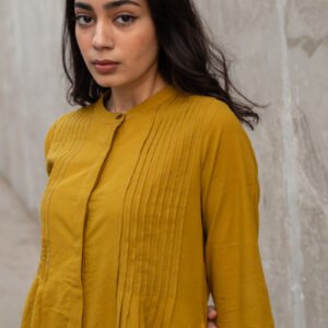 Pintuck Kurta - Mustard - Image 5
