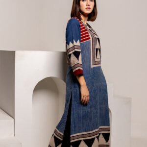 Classic Kurta - Pyramid Yoke Indigo Red - Image 9