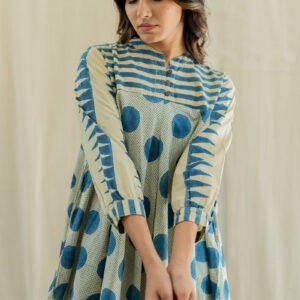 Bias Tunic - Indigo & White Polka