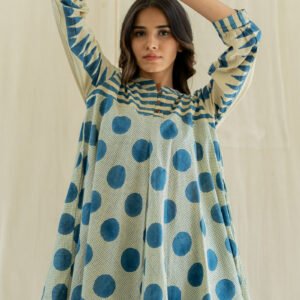 Alternative view of Bias Tunic - Indigo & White Polka