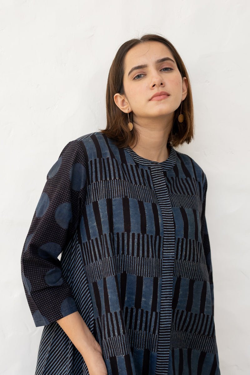 A-Line Kurta - Black & Indigo - Image 2