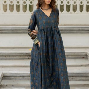 Chanderi Silk V Neck Flared Kurta Set of 2 - Maliha - Image 3