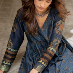 Alternative view of Chanderi Silk V Neck Flared Kurta Set of 2 - Maliha