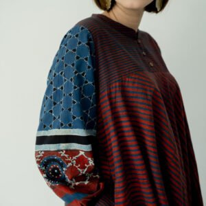 Alternative view of Bias Tunic - Indigo & Burgundy